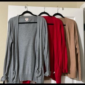 Bundle 3 cardigans. Gray, red, camel colored.